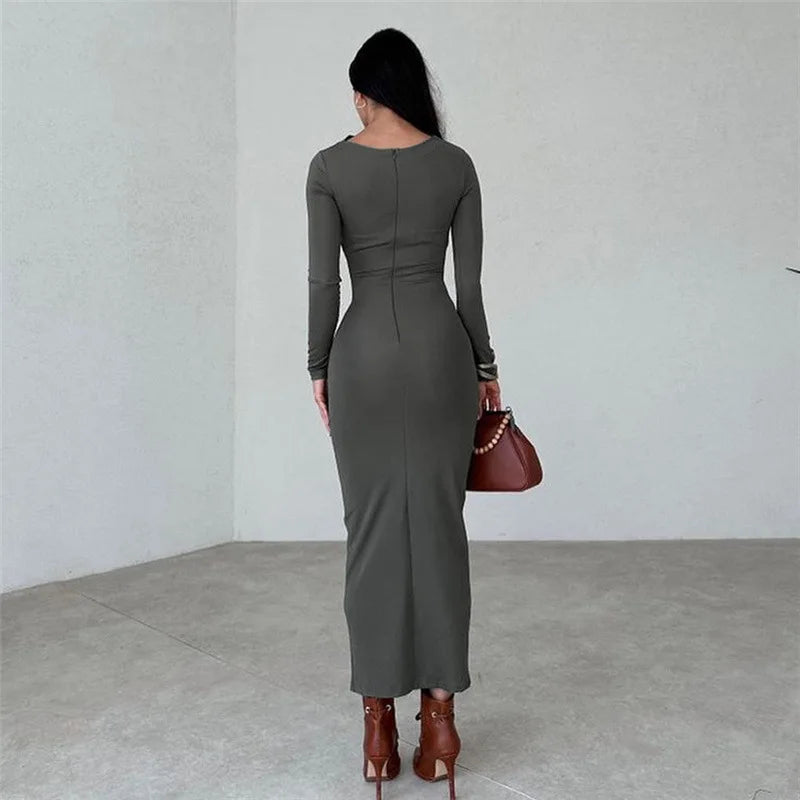 Amelia Elegant Ruched Long Bodycon Dress|Sprint Moda