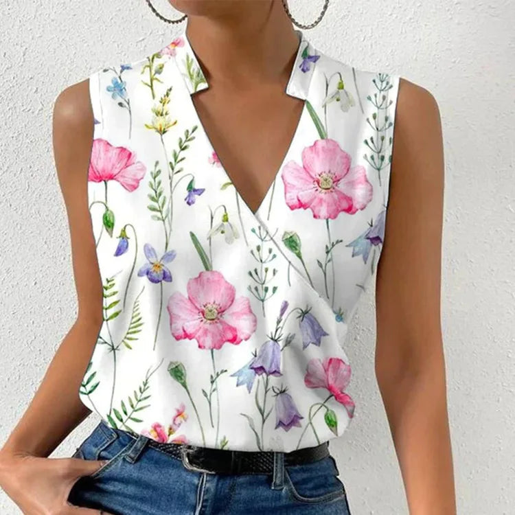 V-Neck Sleeveless Print women Blouse top|Sprint Moda - Sprint Moda