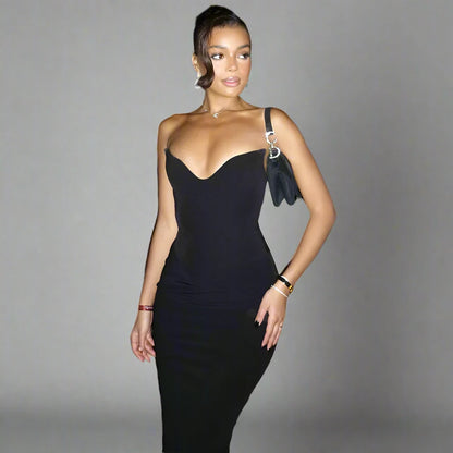 Black Sexy V-neck Fit Bodycon Wrap Hip Maxi Dress - Sprint Moda