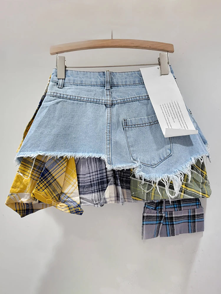 Kitkat Plaid Patchwork Mini Skirt | Sprint Moda - Sprint Moda