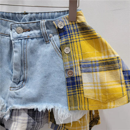 Kitkat Plaid Patchwork Mini Skirt | Sprint Moda - Sprint Moda