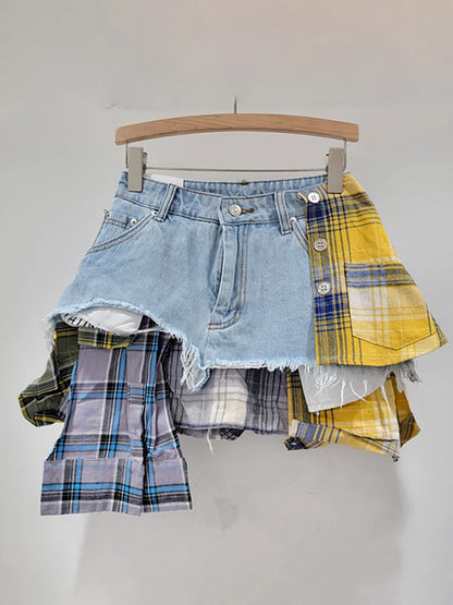 Kitkat Plaid Patchwork Mini Skirt | Sprint Moda - Sprint Moda