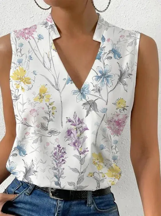 V-Neck Sleeveless Print women Blouse top|Sprint Moda - Sprint Moda