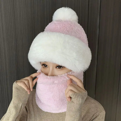 Winter Scarf All-In-One Hat, Children's Plush Thickened One-Piece Hood, Cycling Windproof, Face And Ear Protection, Warm Hat