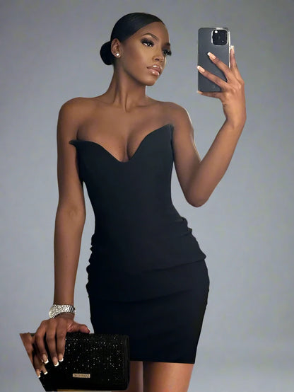 Black Sexy V-neck Fit Bodycon Wrap Hip Maxi Dress - Sprint Moda