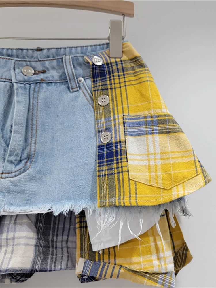 Kitkat Plaid Patchwork Mini Skirt | Sprint Moda - Sprint Moda