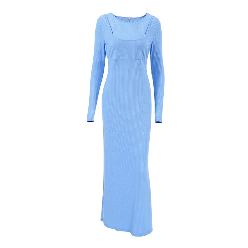 France Blue Slim Fit Long Dress |Sprint Moda - Sprint Moda