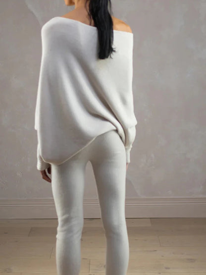 Autumn & Winter Ribbed Knit Bat Sleeve Jumper Set - Sprint Moda