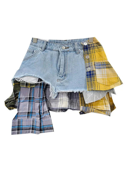 Kitkat Plaid Patchwork Mini Skirt | Sprint Moda - Sprint Moda