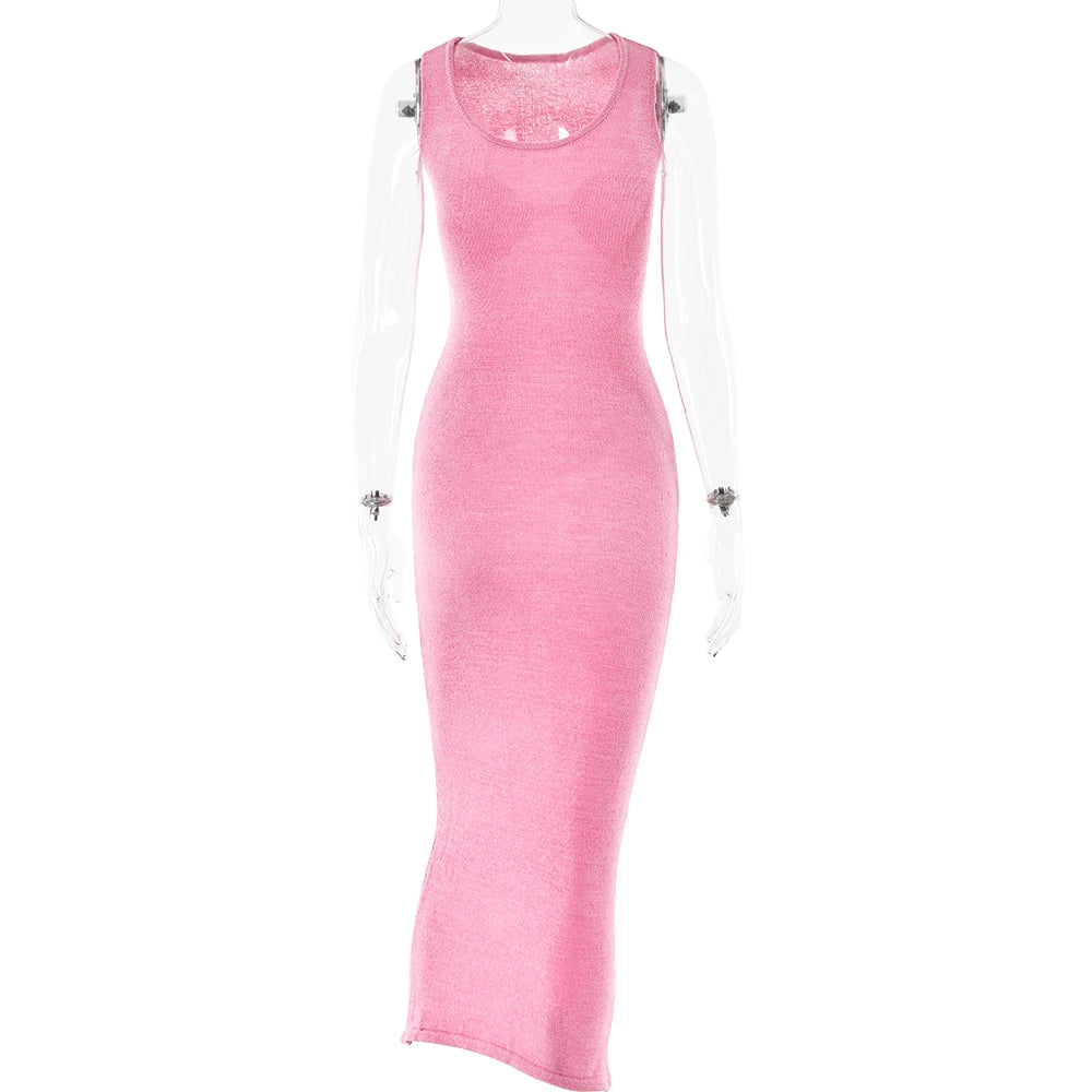 Sleeveless Knitted See-Through Maxi Dress| Sprint Moda - Sprint Moda