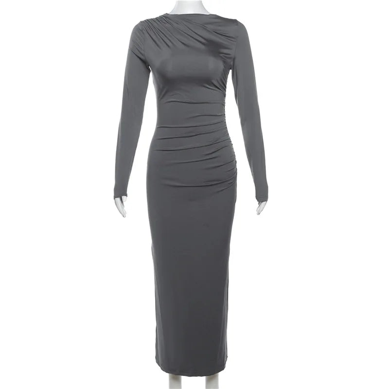 Amelia Elegant Ruched Long Bodycon Dress|Sprint Moda - Sprint Moda