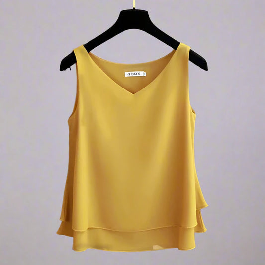 Women's Fashion Chiffon Blouse | V-neck, Sleeveless, Plus Size|Sprint Moda - Sprint Moda