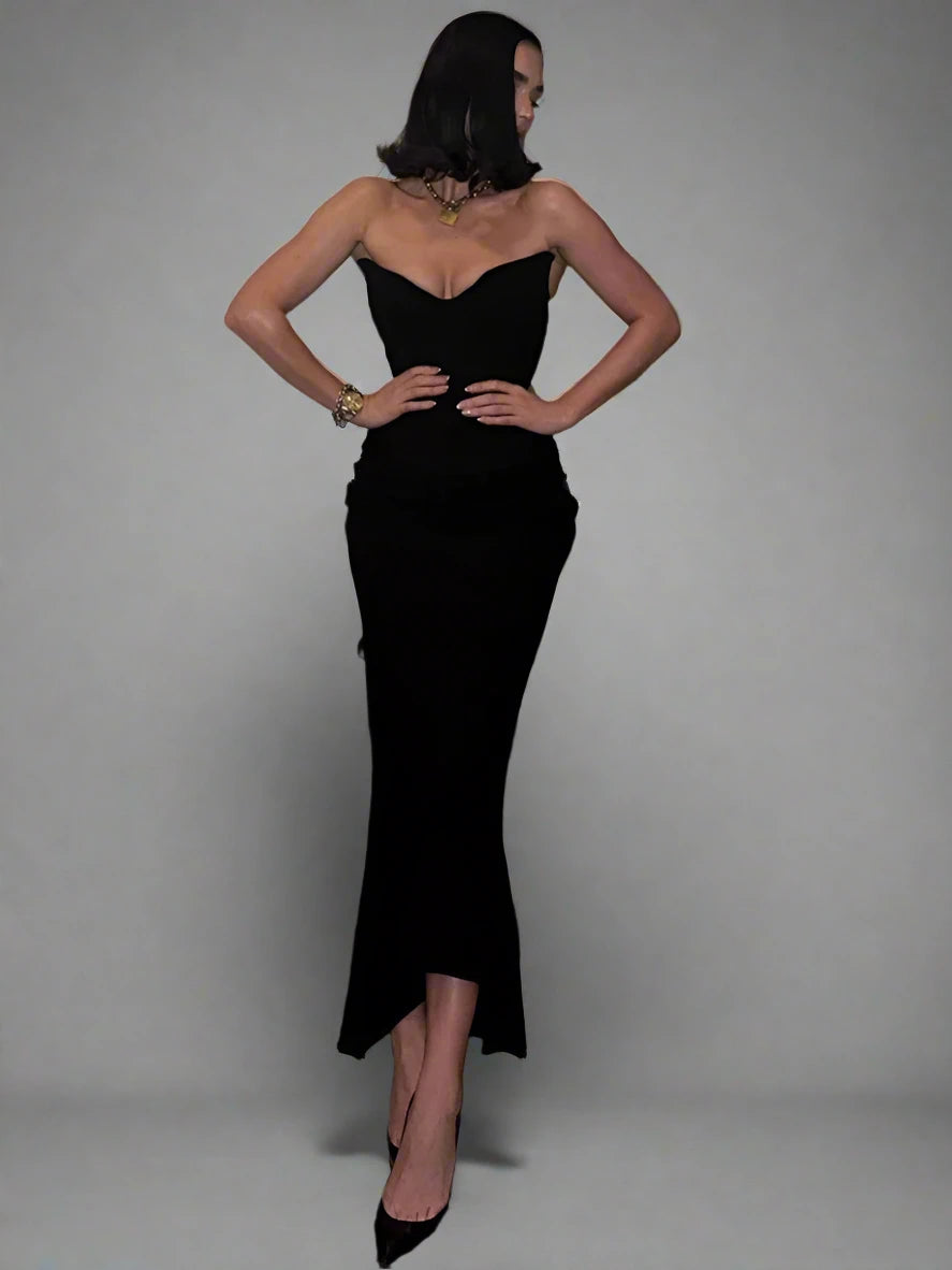 Black Sexy V-neck Fit Bodycon Wrap Hip Maxi Dress - Sprint Moda