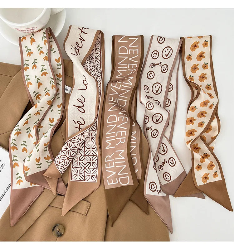 New Fashion Silk Scarf Hair Band Long Ribbon Bow Korean Printing Letter Hair Scarf Women Ponytail Holder Hair Accessories