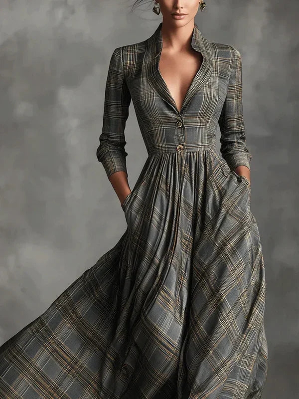 Classic Vintage Plaid Button-Down Dress