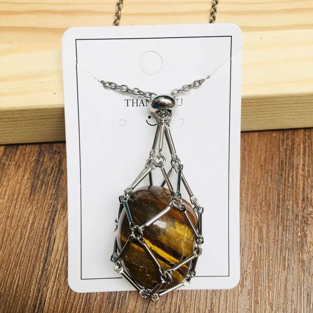 New Design Crystal Cage Necklace Holder Net Metal Chain Stone Collecting Holder Adjustable Pendant Copper Jewelry Accessories