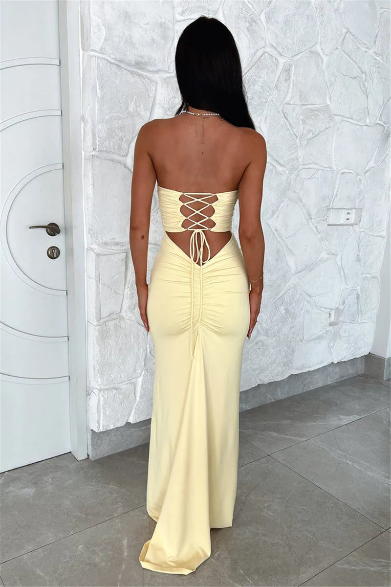 Strapless Backless Lace-Up Maxi Off-Shoulder Dress|Sprint Moda - Sprint Moda