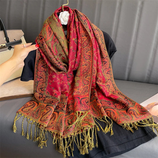 Luxury Brand Autumn Cashmere Pashmina Shaw l Lady Wrap Warm Winter Scarves Design Print Female Foulard Cotton Stoles Scarf - Sprint Moda