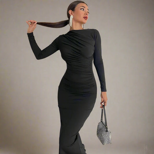 Amelia Elegant Ruched Long Bodycon Dress|Sprint Moda - Sprint Moda