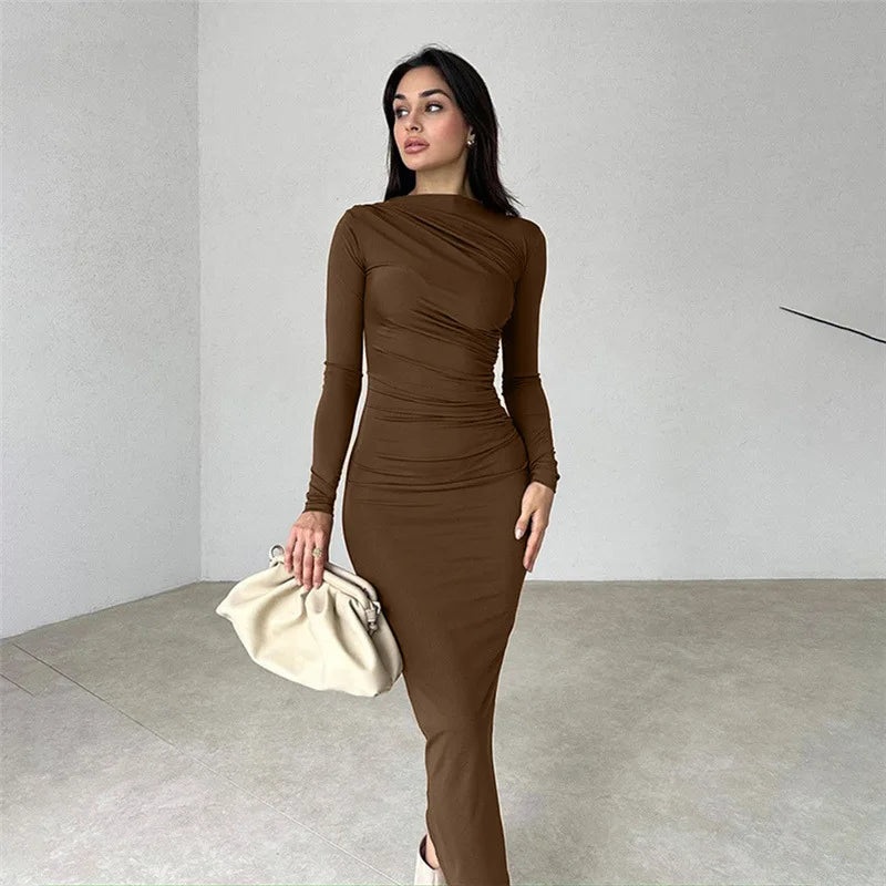 Amelia Elegant Ruched Long Bodycon Dress|Sprint Moda