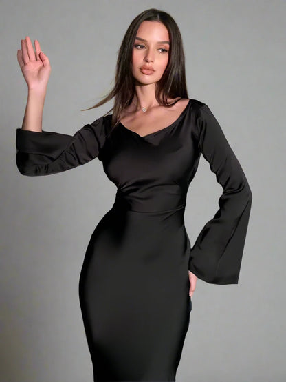 The Black Satin Maxi Dress | Sprint Moda - Sprint Moda