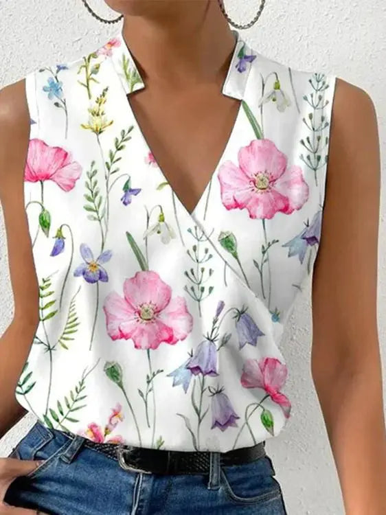 V-Neck Sleeveless Print women Blouse top|Sprint Moda - Sprint Moda