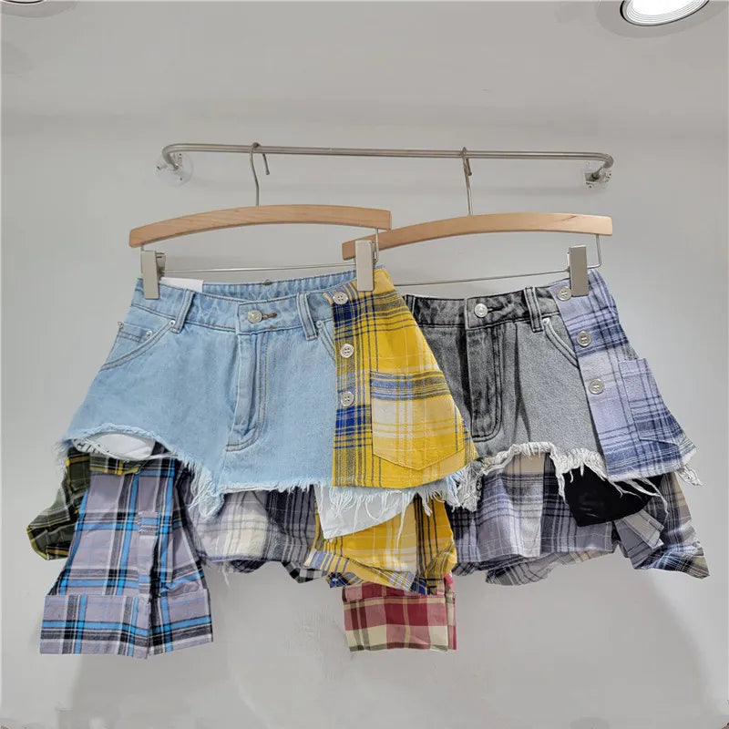 Kitkat Plaid Patchwork Mini Skirt | Sprint Moda - Sprint Moda