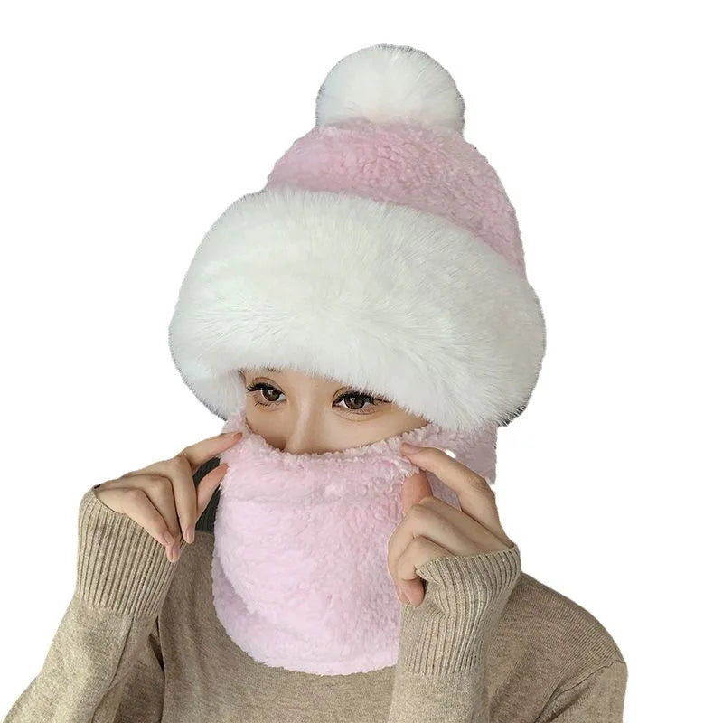 Winter Scarf All-In-One Hat, Children's Plush Thickened One-Piece Hood, Cycling Windproof, Face And Ear Protection, Warm Hat