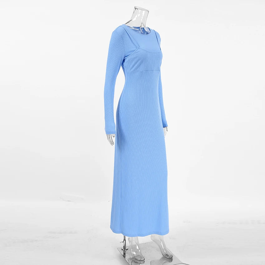 France Blue Slim Fit Long Dress |Sprint Moda - Sprint Moda