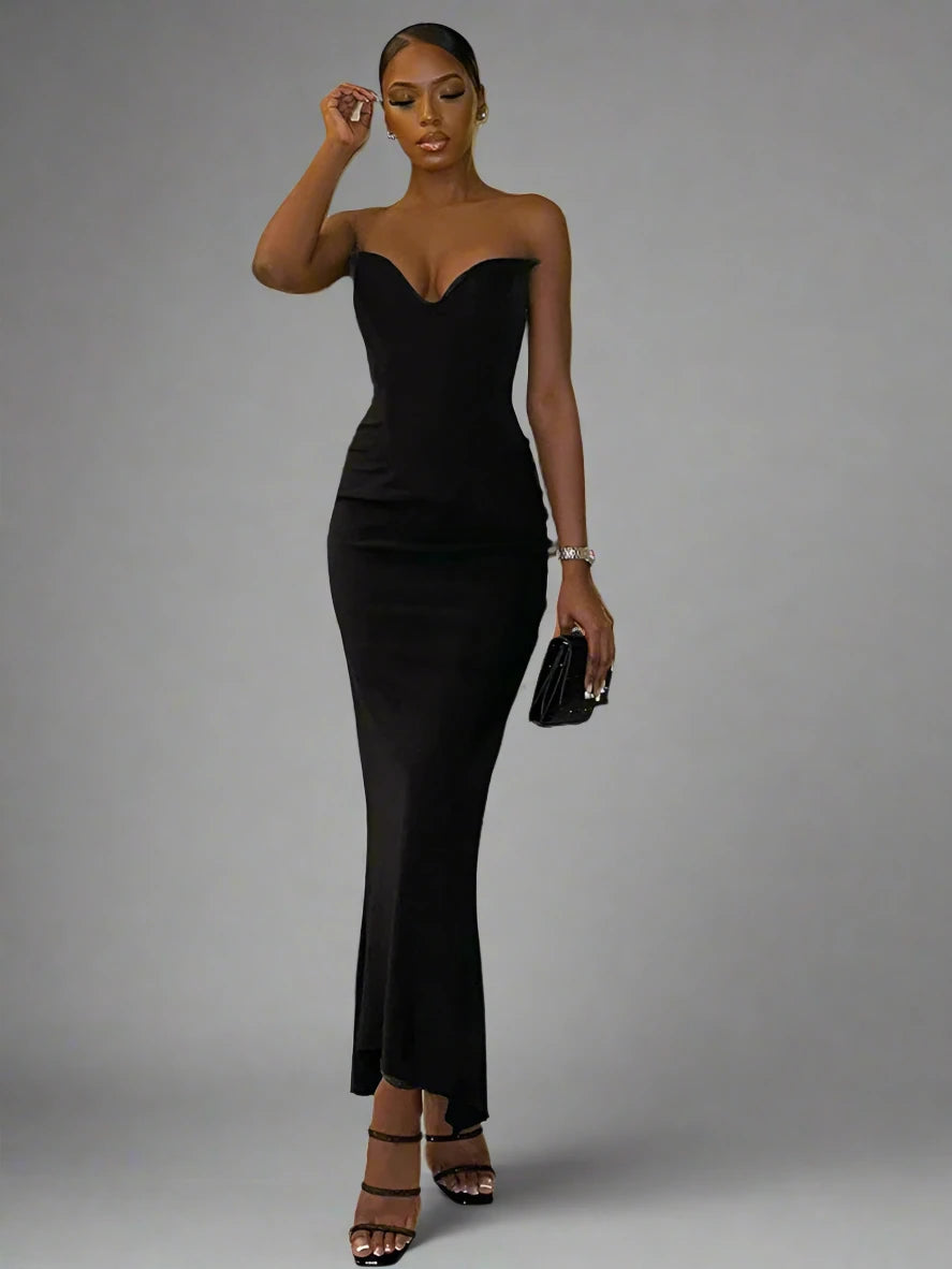 Black Sexy V-neck Fit Bodycon Wrap Hip Maxi Dress - Sprint Moda