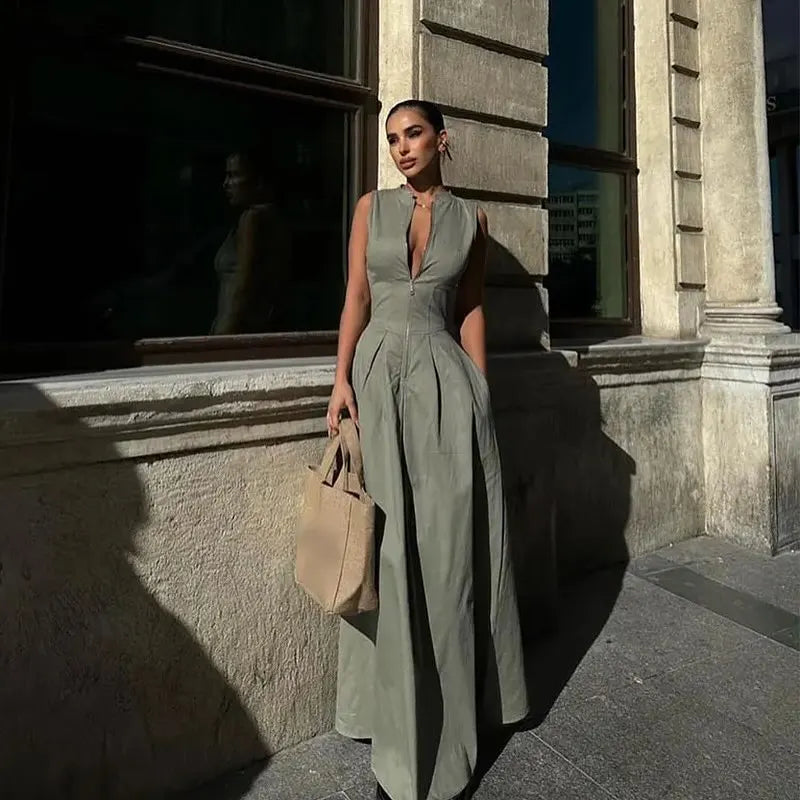 Elegant Sleeveless High-Waist Zipper Maxi Dress|Sprint Moda - Sprint Moda