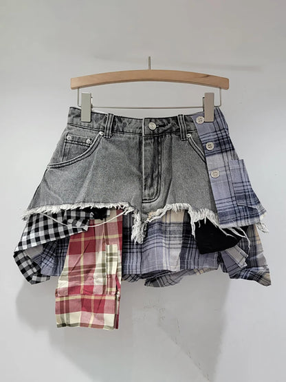 Kitkat Plaid Patchwork Mini Skirt | Sprint Moda - Sprint Moda