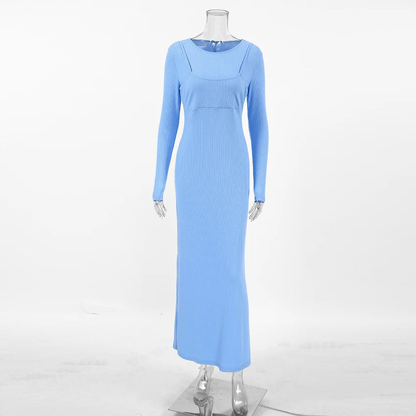 France Blue Slim Fit Long Dress |Sprint Moda - Sprint Moda