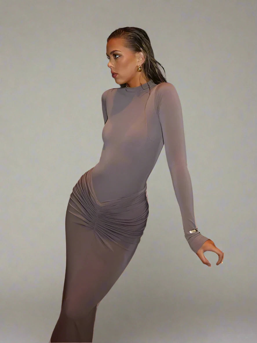 Elegant Autumn Maxi Body|Shaping, Long Sleeve Dress|Sprint Moda - Sprint Moda