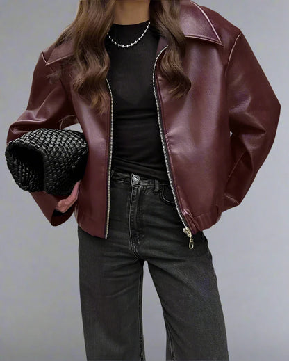 Thick PU Leather Lapel Jacket for Women| Sprint Moda - Sprint Moda