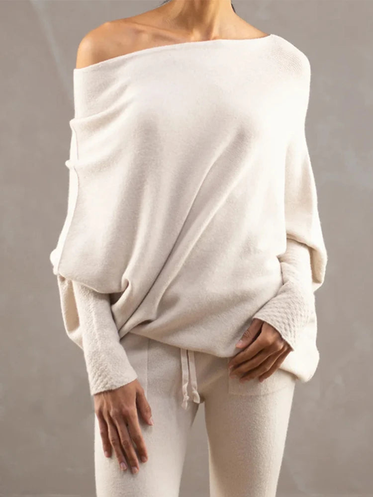 Autumn & Winter Ribbed Knit Bat Sleeve Jumper Set - Sprint Moda