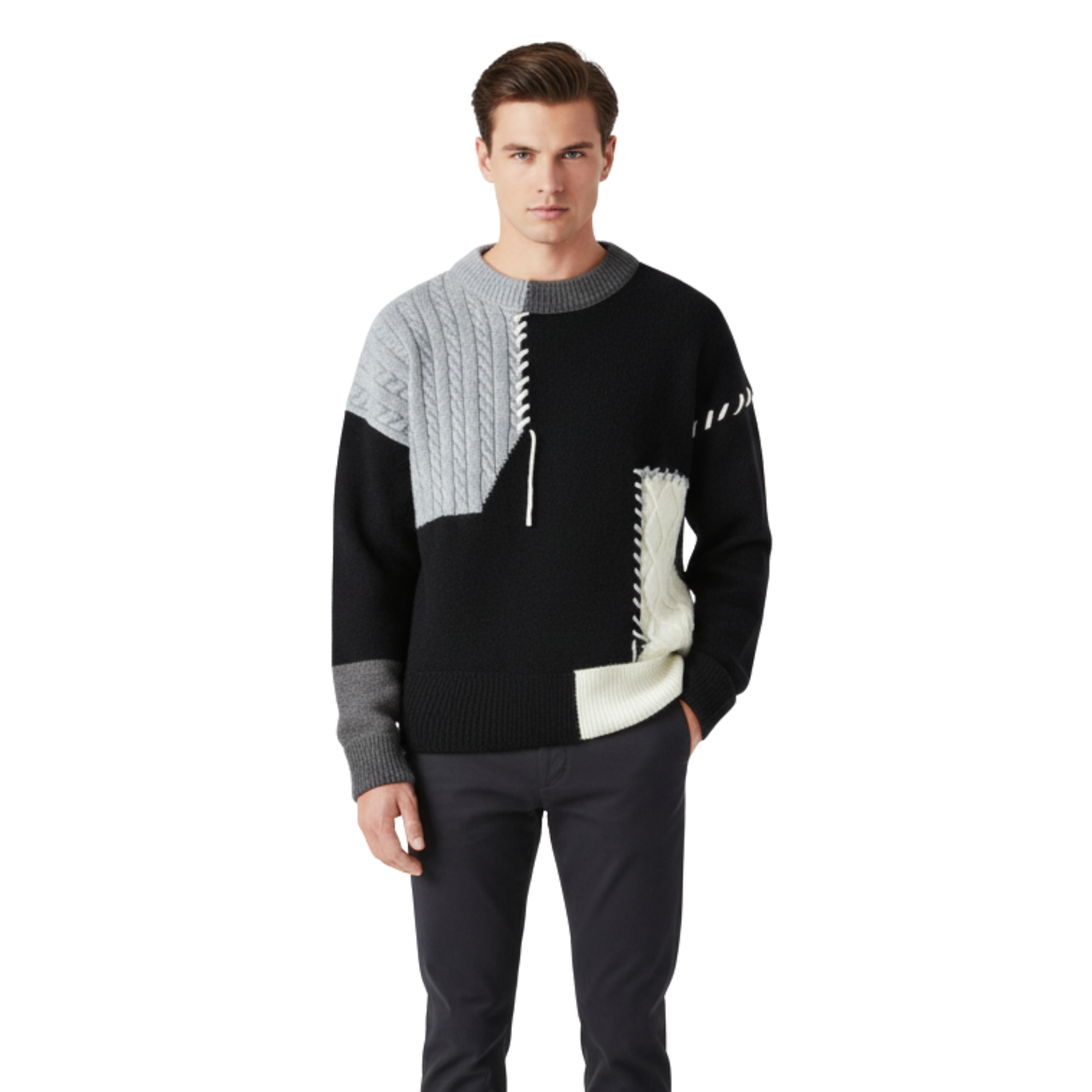 Ręcznie Robiona Sweter z Funky Patchworkiem