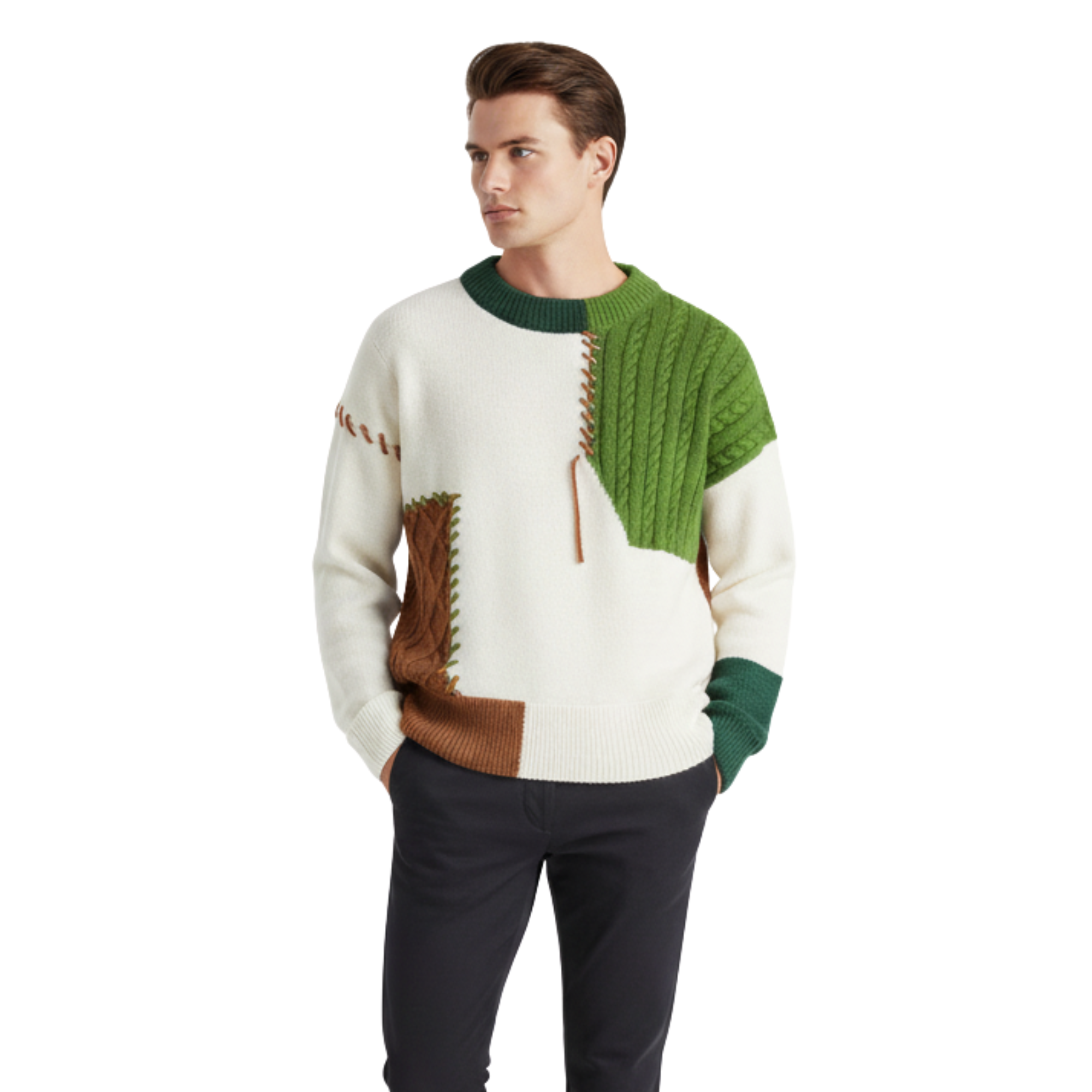 Ręcznie Robiona Sweter z Funky Patchworkiem