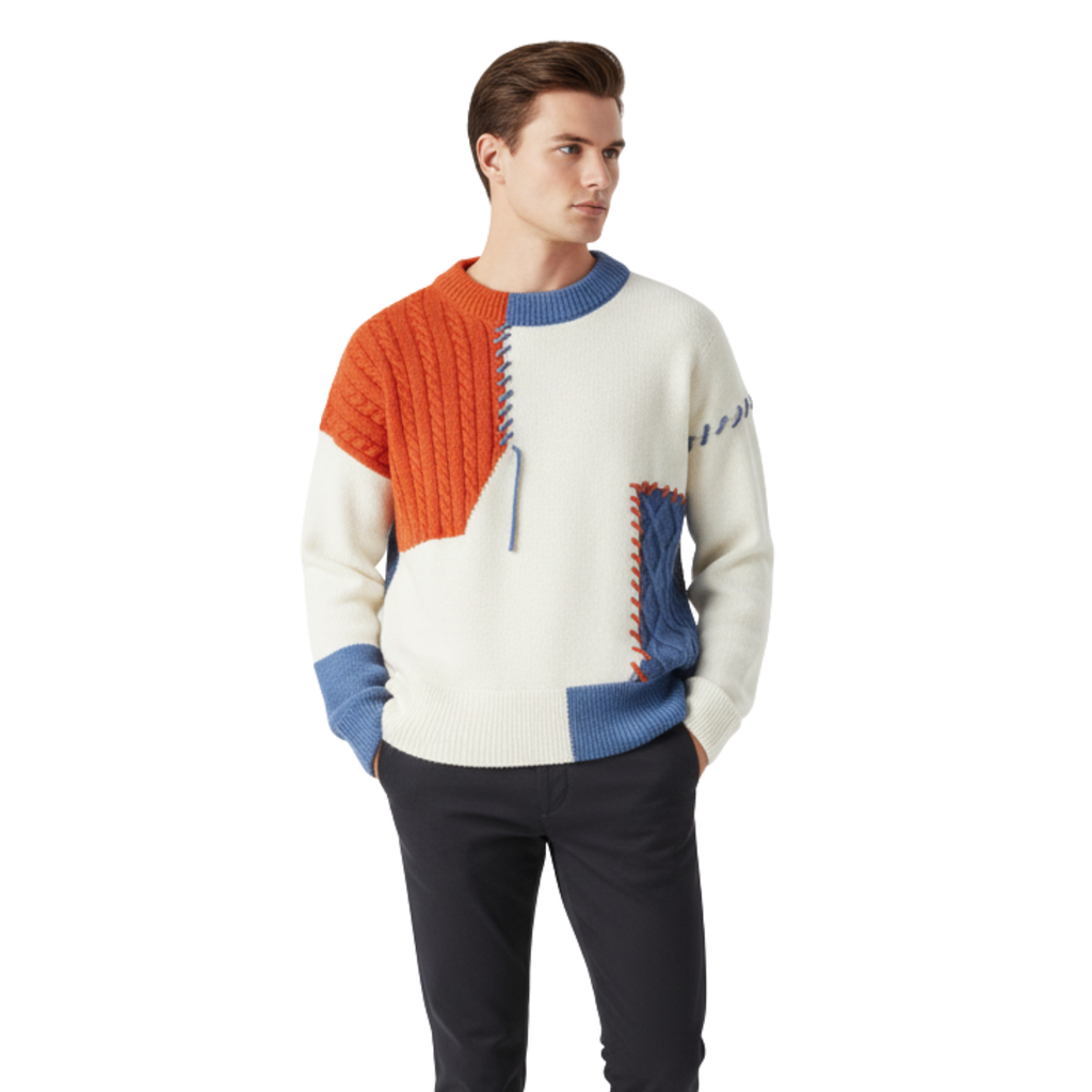 Ręcznie Robiona Sweter z Funky Patchworkiem