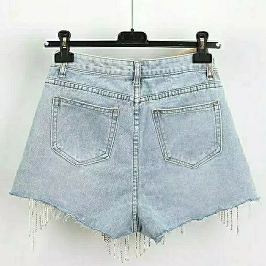 High Waisted Denim Shorts Distressed Rhinestone Summer