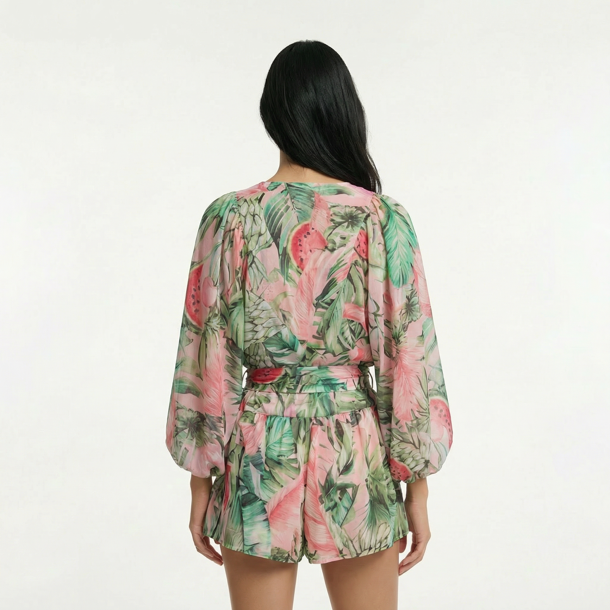 Dwuczęściowy komplet kopertowy – wiązanie w talii, luźny krój, długi rękaw