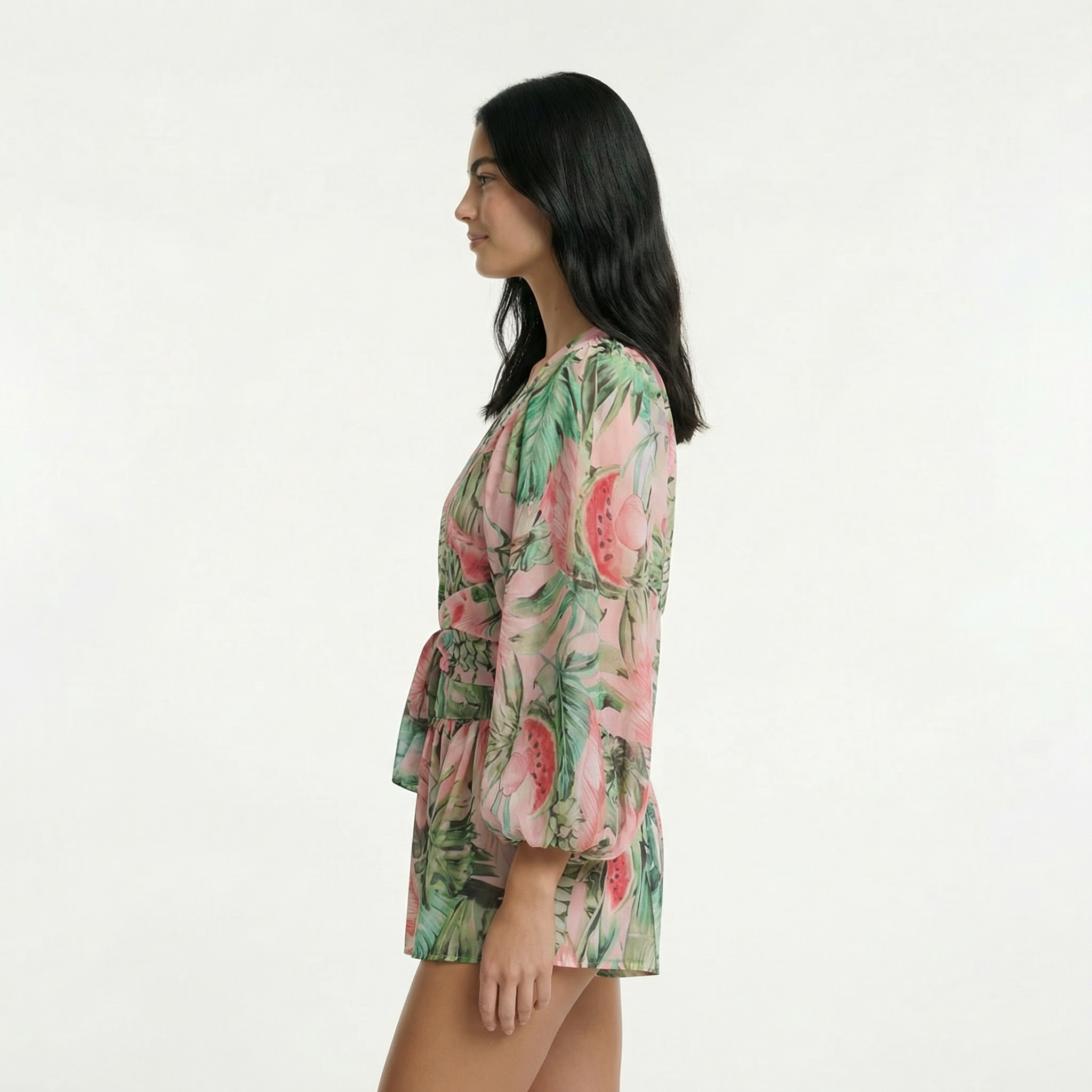 Dwuczęściowy komplet kopertowy – wiązanie w talii, luźny krój, długi rękaw