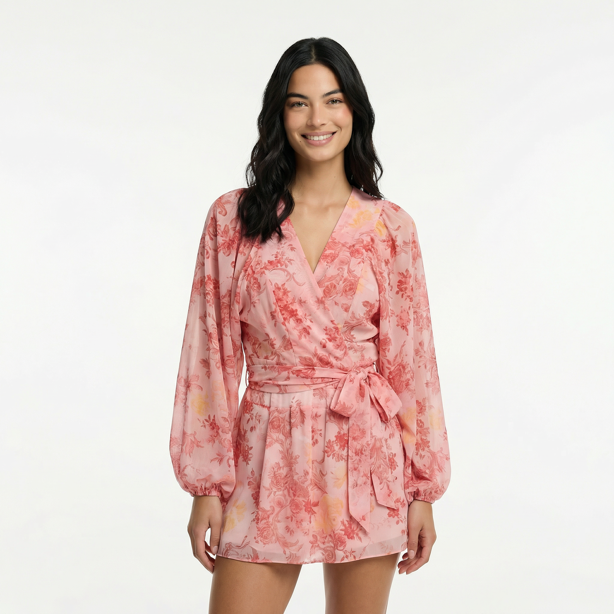 Dwuczęściowy komplet kopertowy – wiązanie w talii, luźny krój, długi rękaw