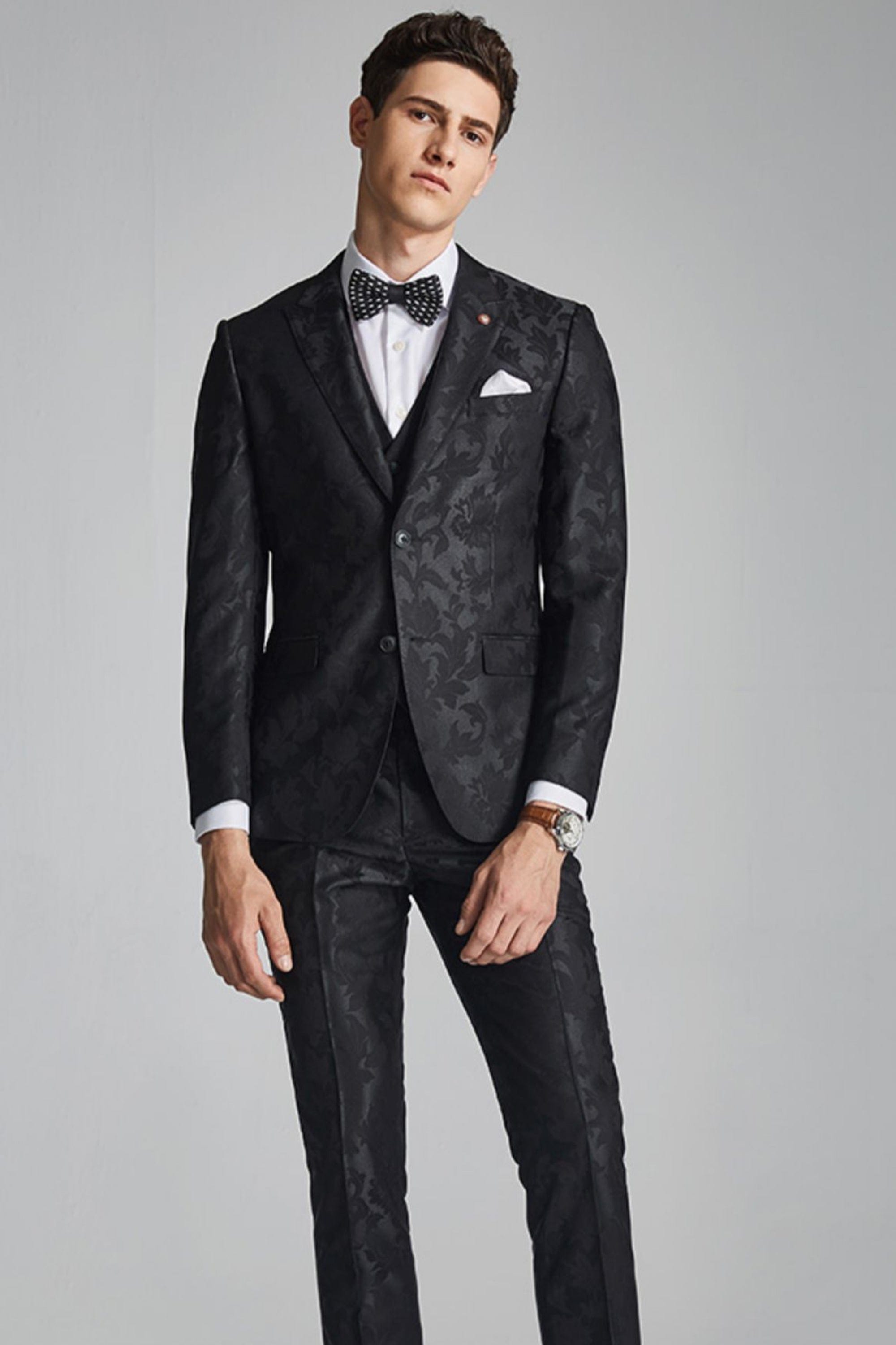 Jacquard Slim Fit Wedding Business 3 Piece Suit Blazer Vest Trousers