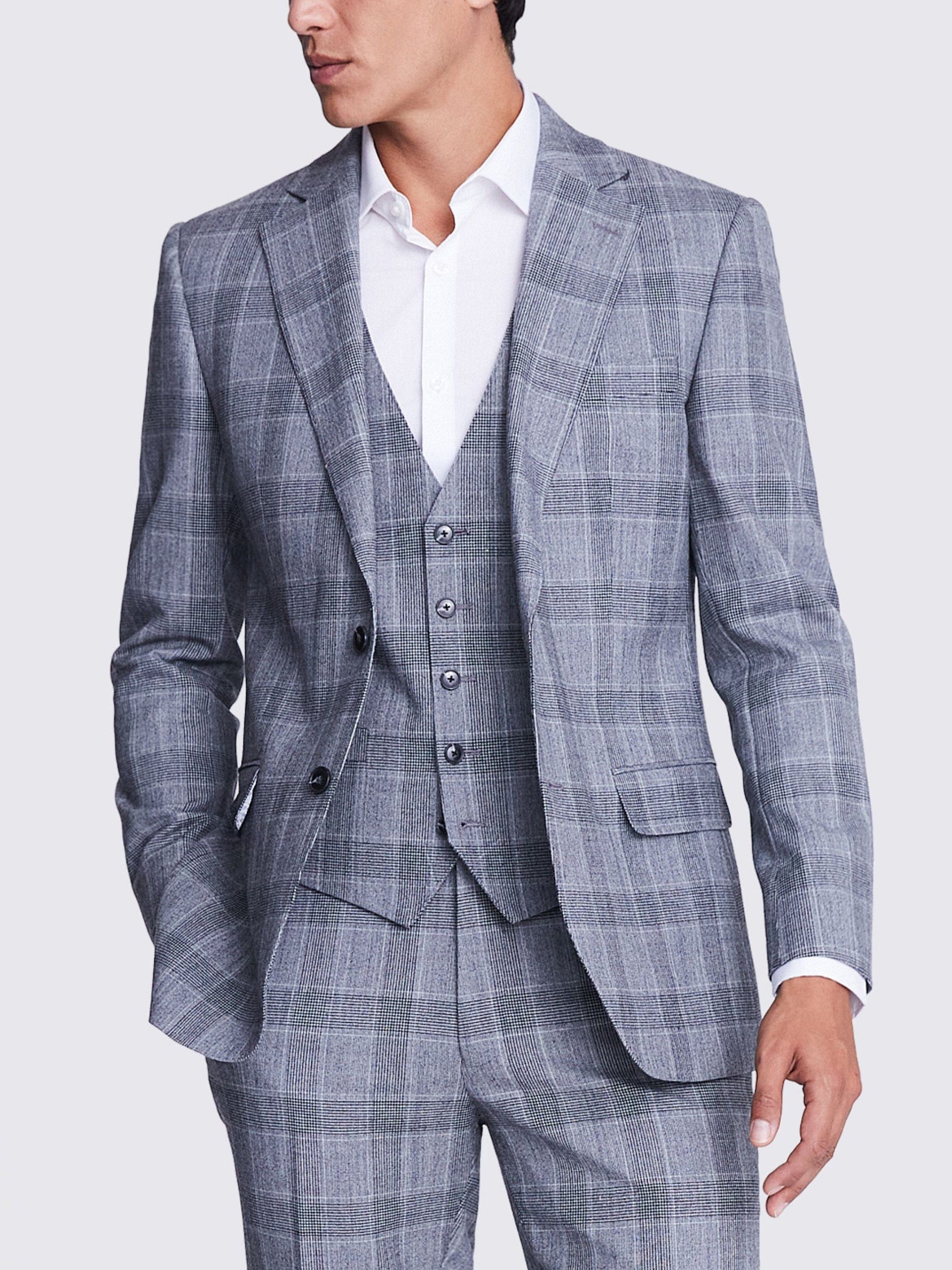 Plaid Notch Lapel Business 3 Piece Suit Blazer Vest Trousers