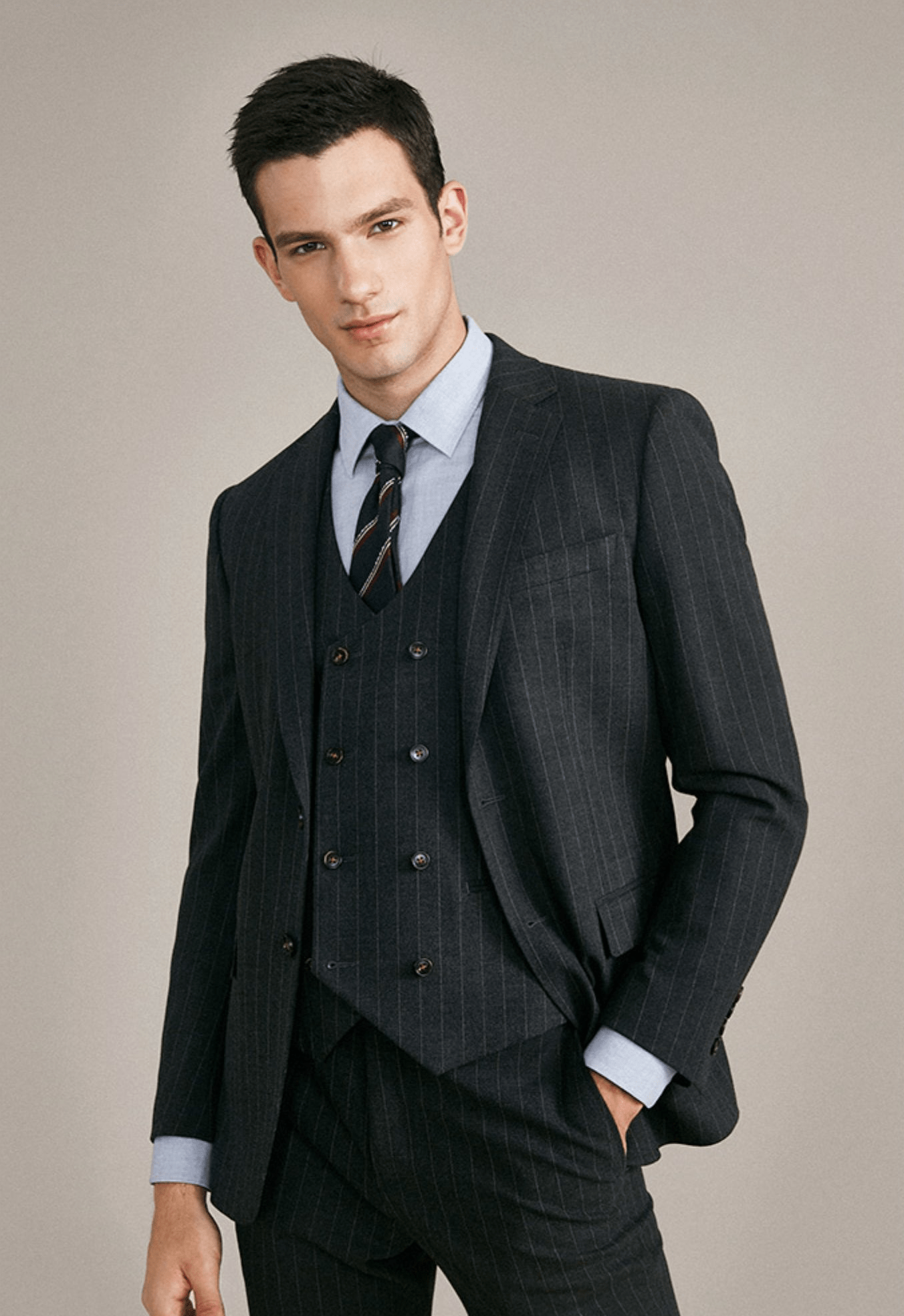 Striped Wedding 3 Piece Suit Blazer Vest Trousers