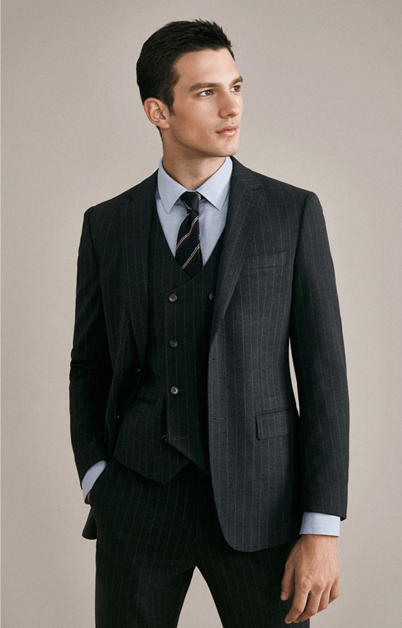 Striped Wedding 3 Piece Suit Blazer Vest Trousers
