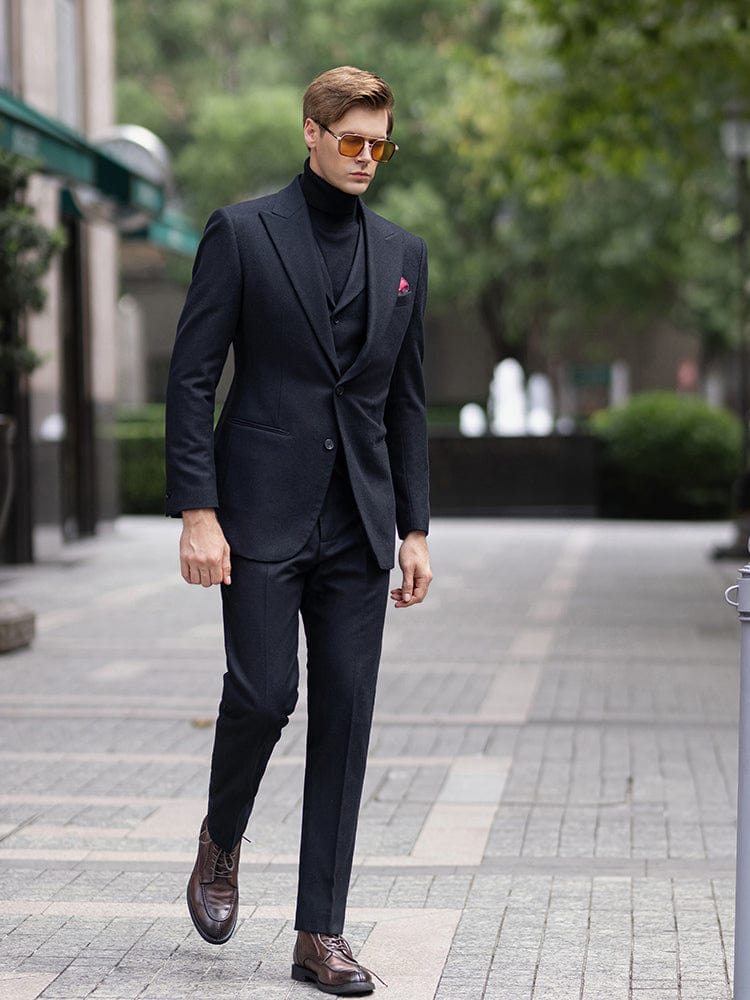 Tweed Peak Lapel 3 Piece Suit Blazer Vest Trousers