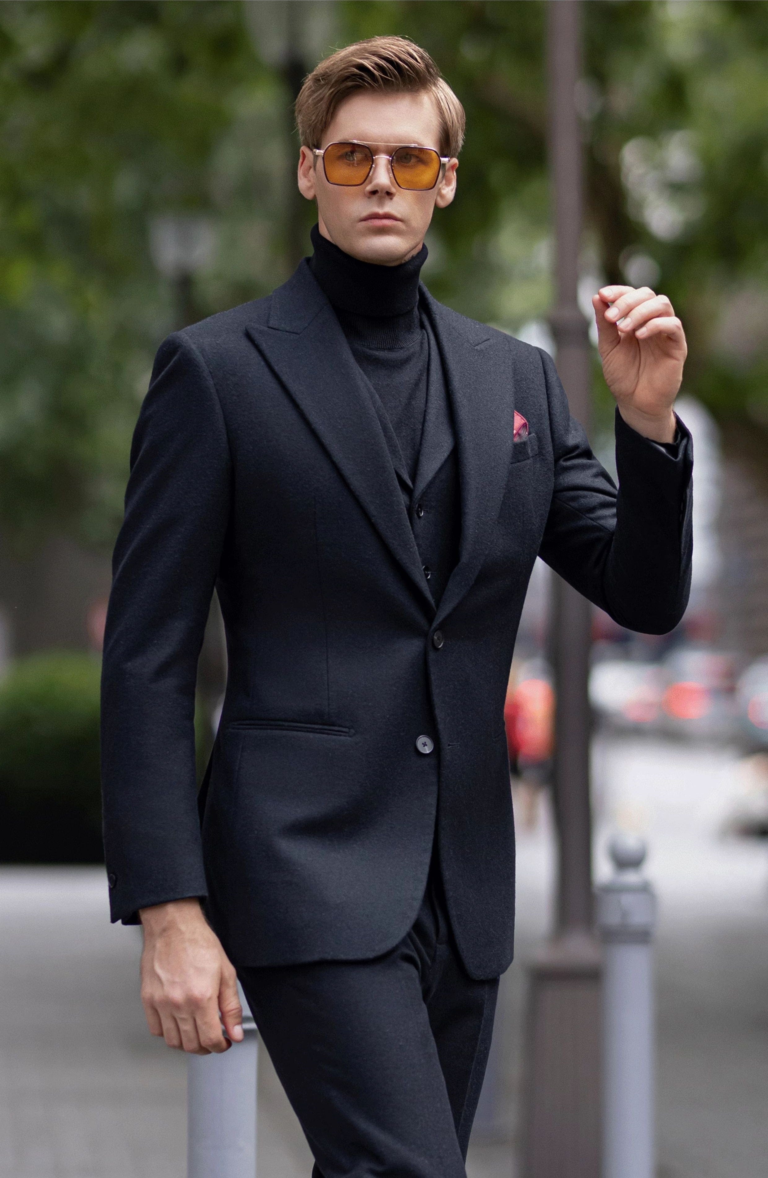 Tweed Peak Lapel 3 Piece Suit Blazer Vest Trousers
