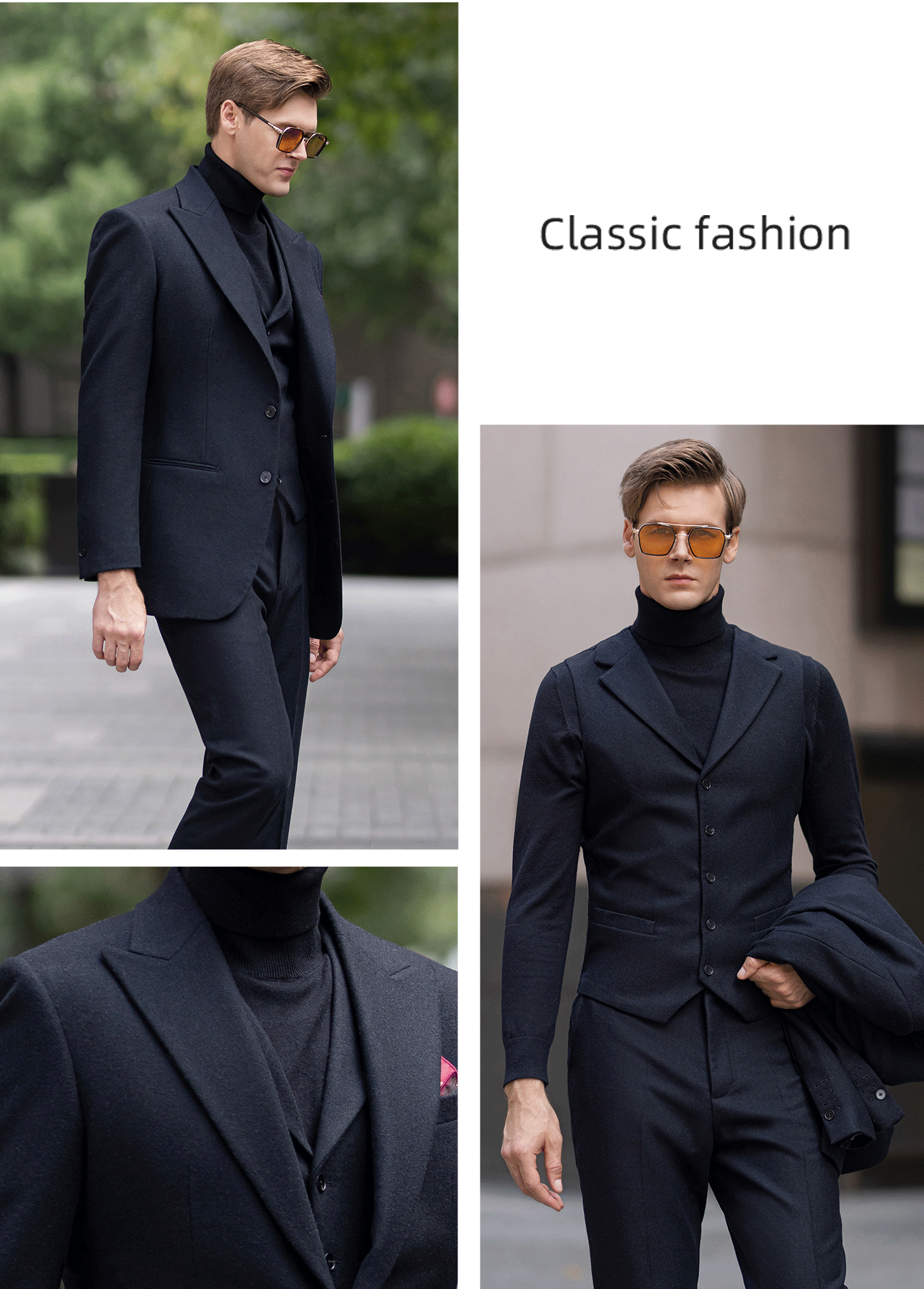 Tweed Peak Lapel 3 Piece Suit Blazer Vest Trousers